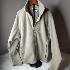 Men's Columbia Fleece Jacket Size Medium - Beige Full Zip & Zip Pockets